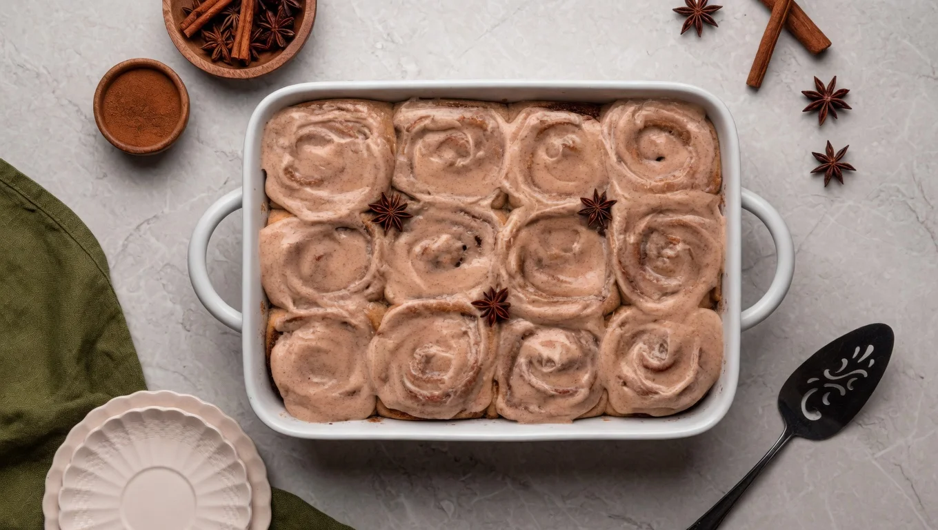 Chai cinnamon rolls golden gooey cream cheese frosting