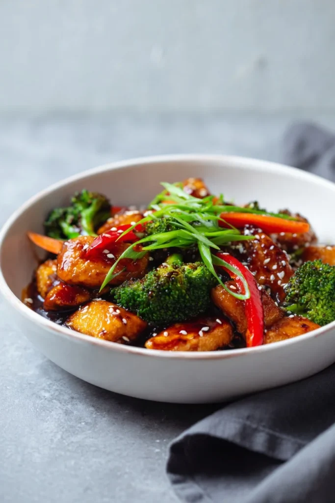 Chinese garlic sauce stir fry dark amber glaze bowl