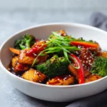 Chinese garlic sauce stir fry dark amber glaze bowl