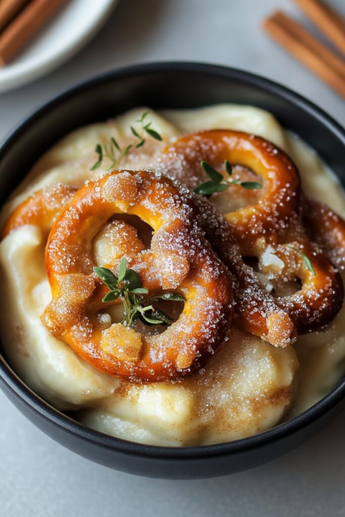 Close-up of Cinnamon Sugar Soft Pretzels showing golden chewy crust with crystallized cinnamon sugar coating and warm soft interior