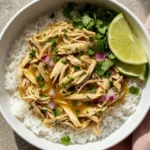 Close-up cilantro lime shredded chicken fork tender