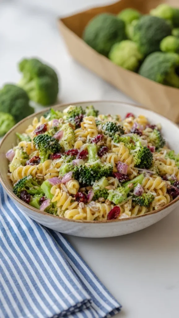 Broccoli pasta salad creamy dressing cheddar bacon