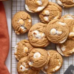 Close-up peanut butter marshmallow cookie gooey center