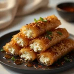 Close-up feta phyllo roll broken open ricotta filling