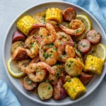 Shrimp boil garlic butter corn sausage potatoes