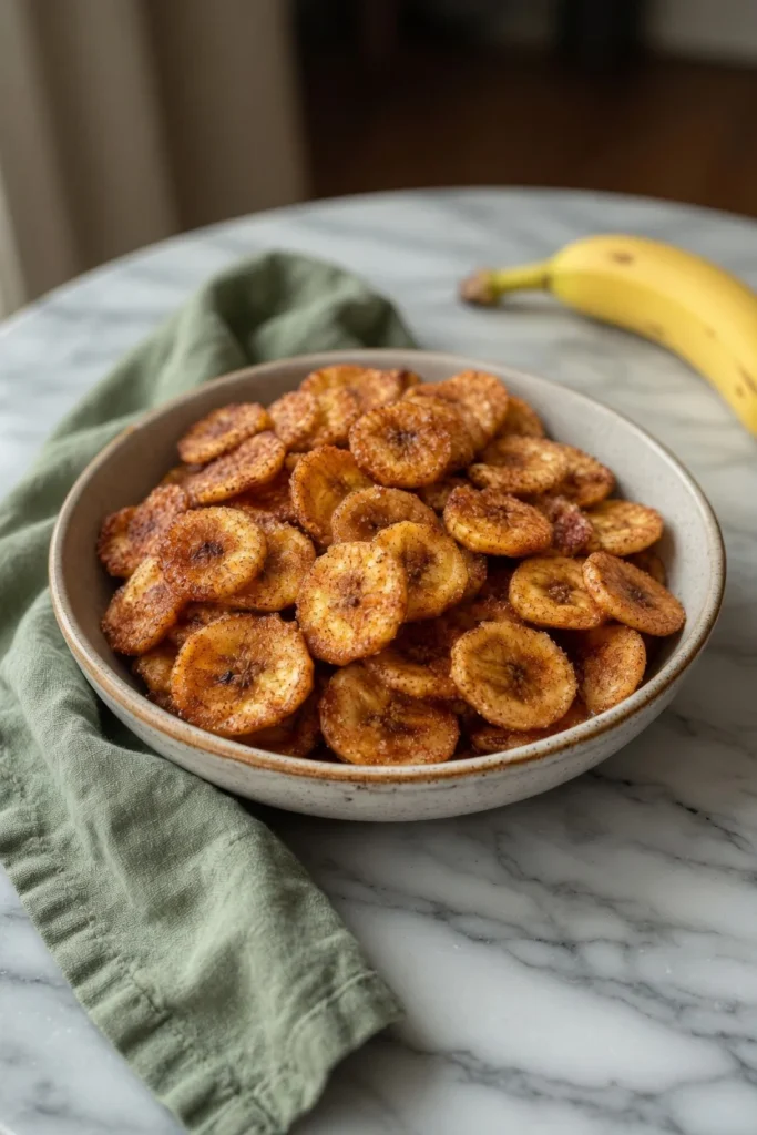 Air fryer banana chips golden amber caramelized crispy