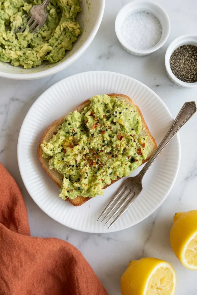 Avocado toast smashed avocado olive oil closeup texture 