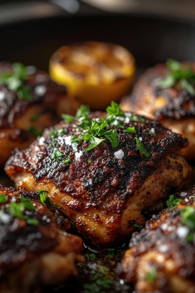 Baked chicken thighs paprika crust pan sauce parsley