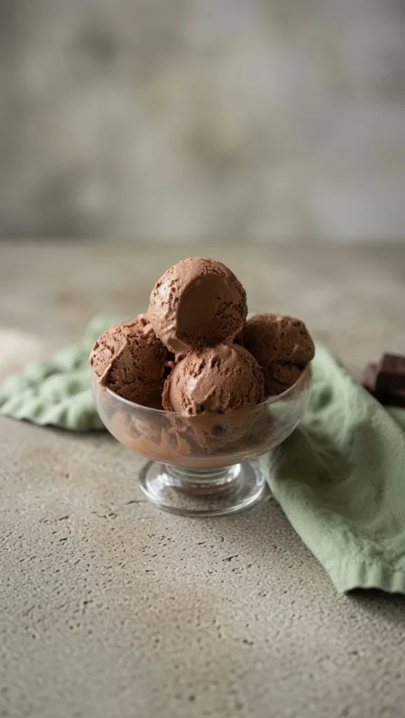 Homemade chocolate ice cream dark rich creamy bowl
