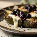 Jalapeño popper melted brie blueberry honey closeup