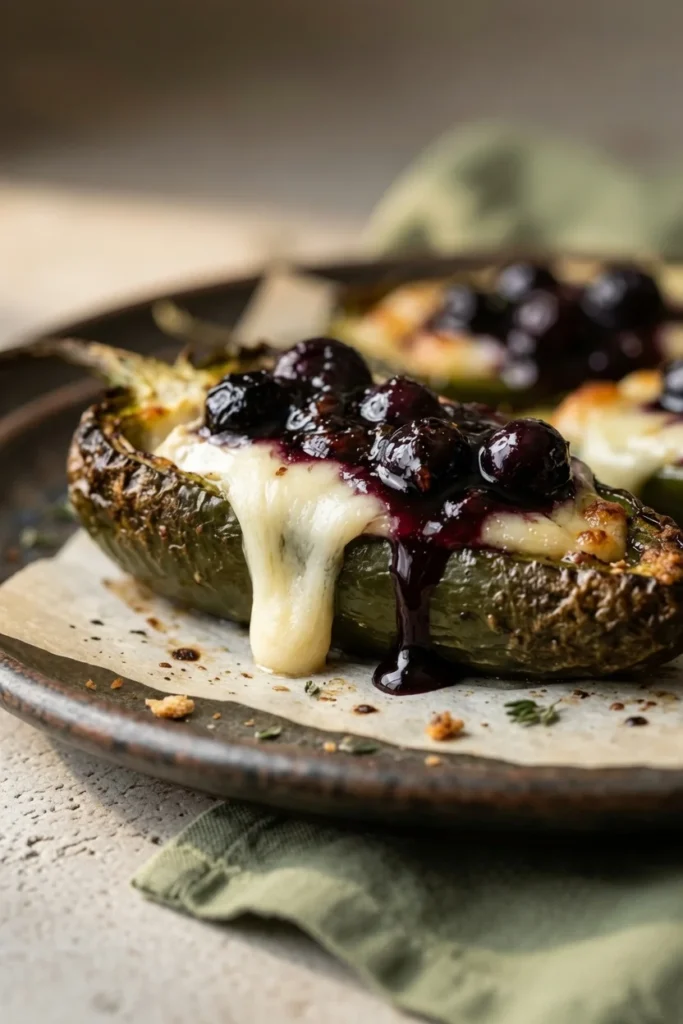  Jalapeño popper melted brie blueberry honey closeup
