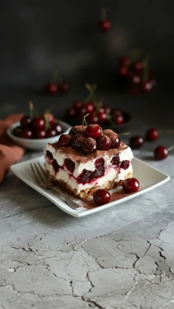 herry amaretto tiramisu slice layers mascarpone cocoa 