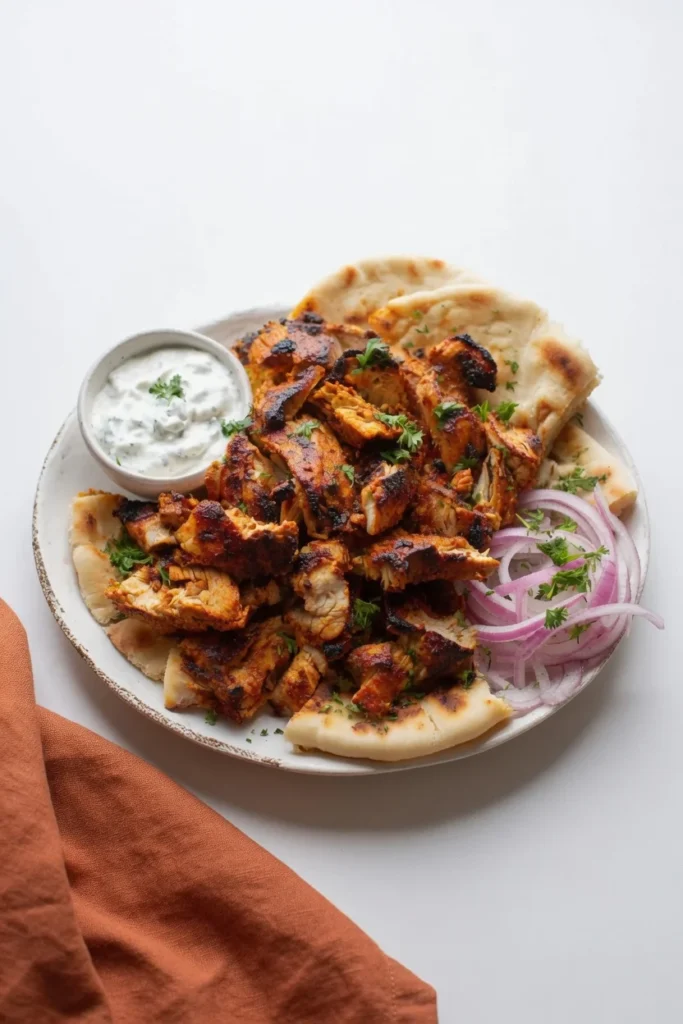 Chicken shawarma blackened crispy edges spice crust