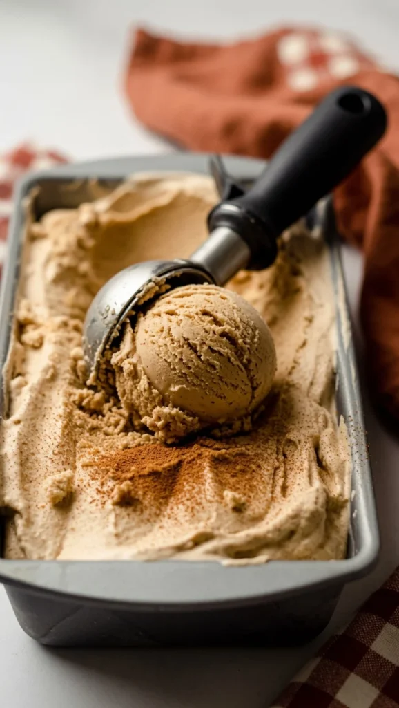 Pumpkin ice cream golden scoop bowl caramel cinnamon