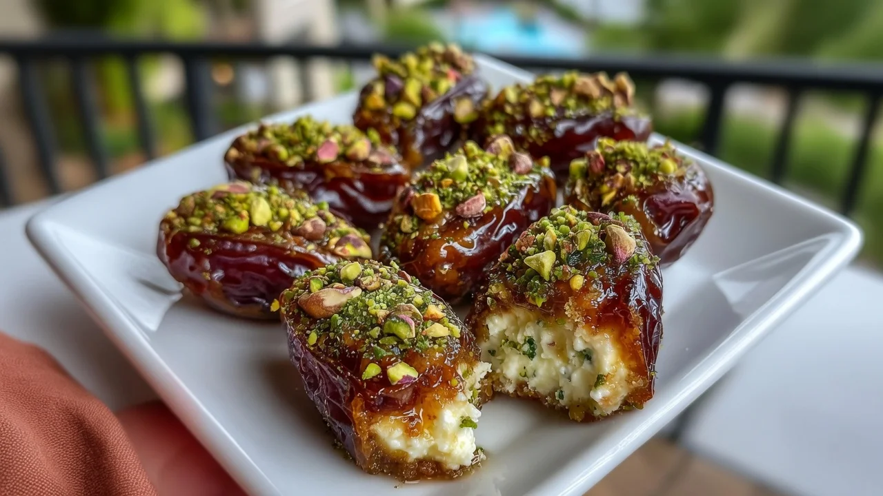 Honey Pistachio Ricotta Stuffed Dates