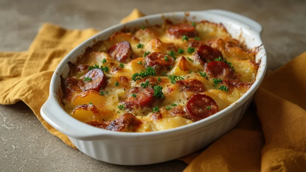 Kielbasa Sausage Cheesy Potato Casserole