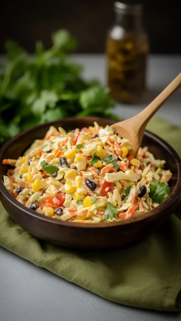 Mexican corn coleslaw creamy dressing corn beans lime
