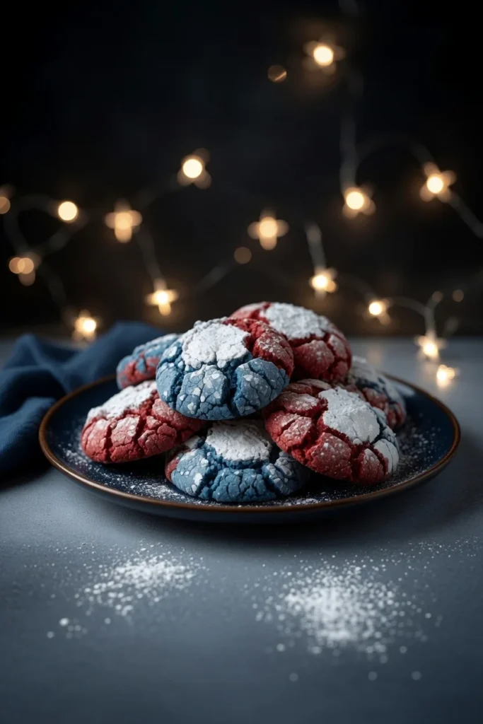 Crinkle cookie crackled top powdered sugar closeup