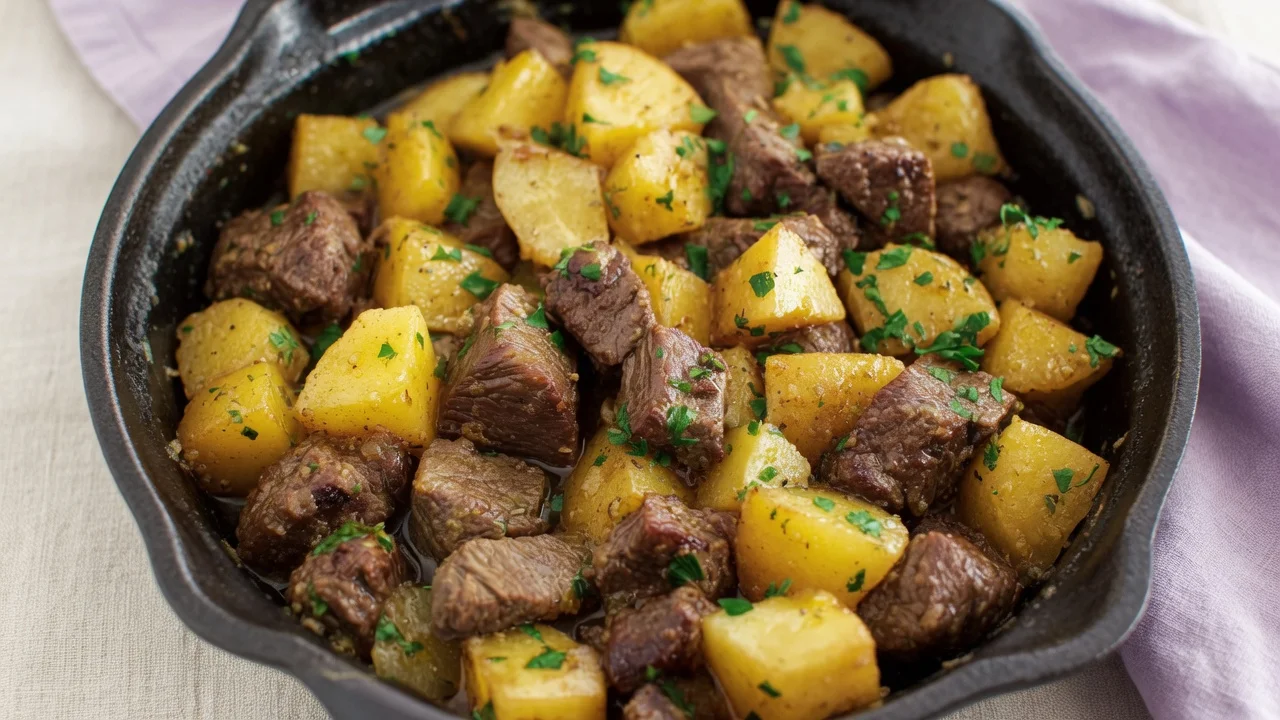 Slow Cooker Steak and Cheddar Potato Casserole