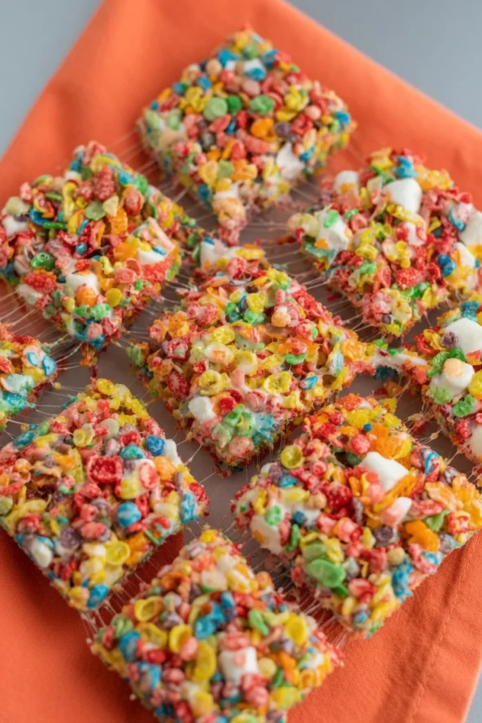 Fruity pebbles treats colorful marshmallow chewy closeup